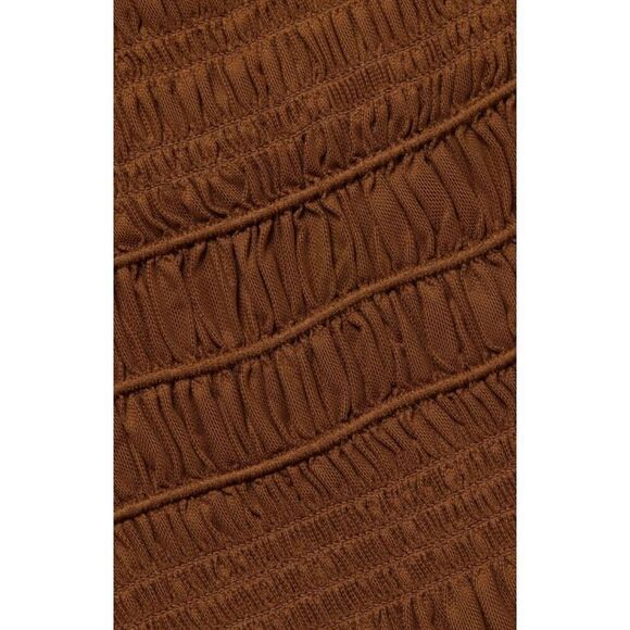 SELF-PORTRAIT Shirred Long Sleeve Midi-Dress in Caramel NWT Size 2 - Picture 5 of 11